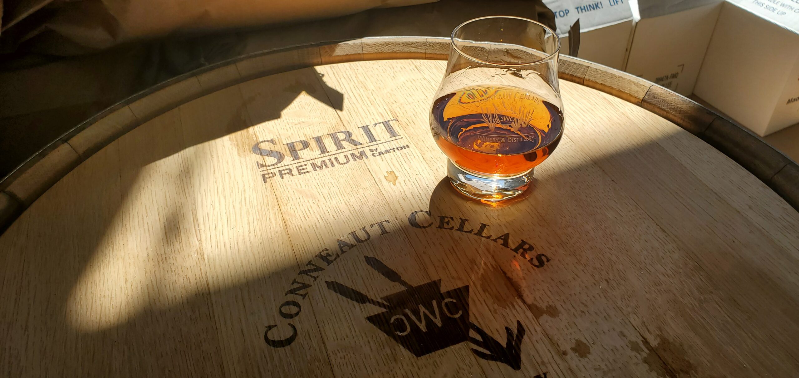 spirit barrel with alcohol glass on top