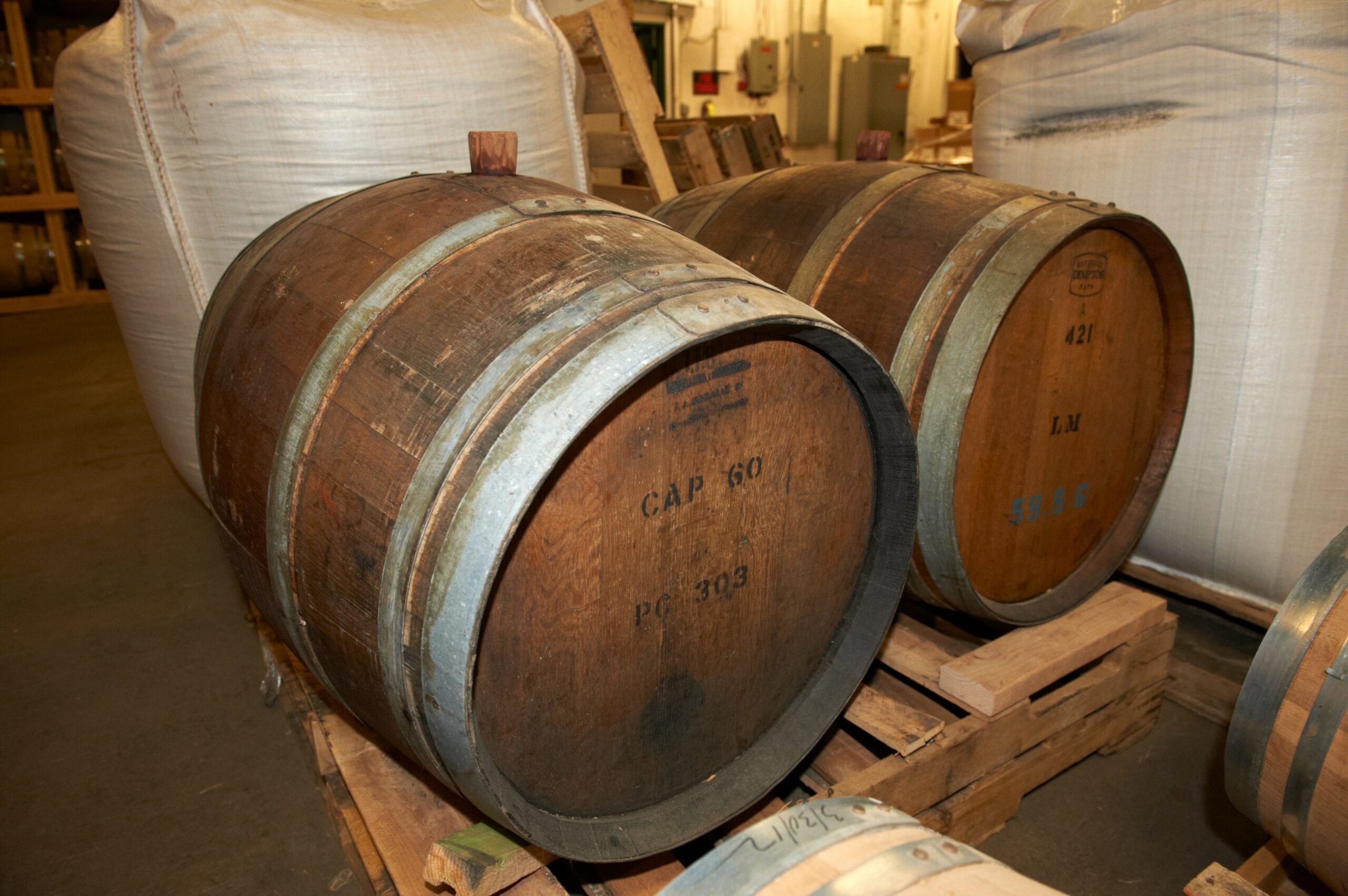 two barrels on a rack